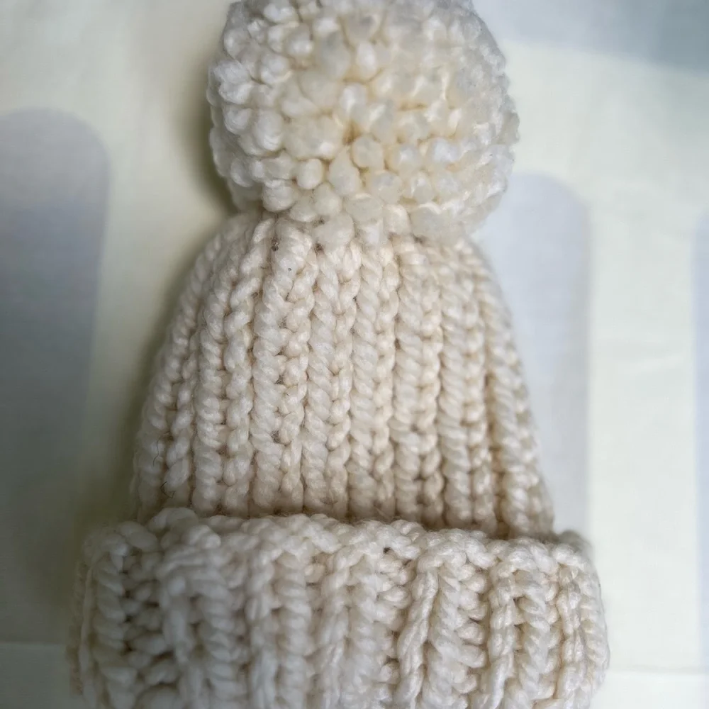 Cream Ribbed Knit Slouchy Hat